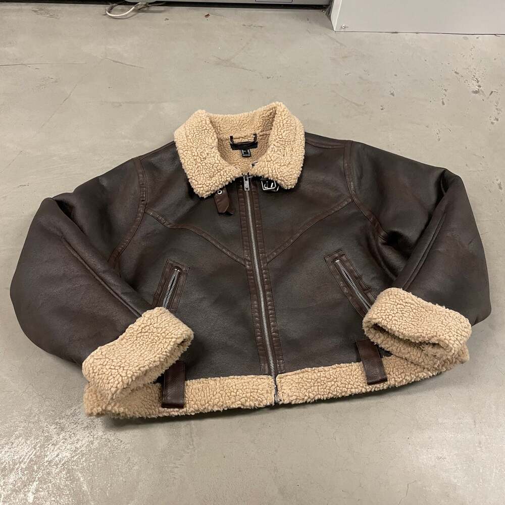 Y2K forever 21 faux leather Sherpa lined military flight jacket